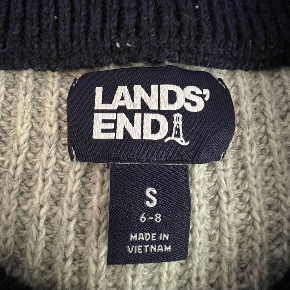 Lands End Womens Patchwork Fair Isle Cable Knit Sweater Size S Fisherman Grandpa - Picture 7 of 9
